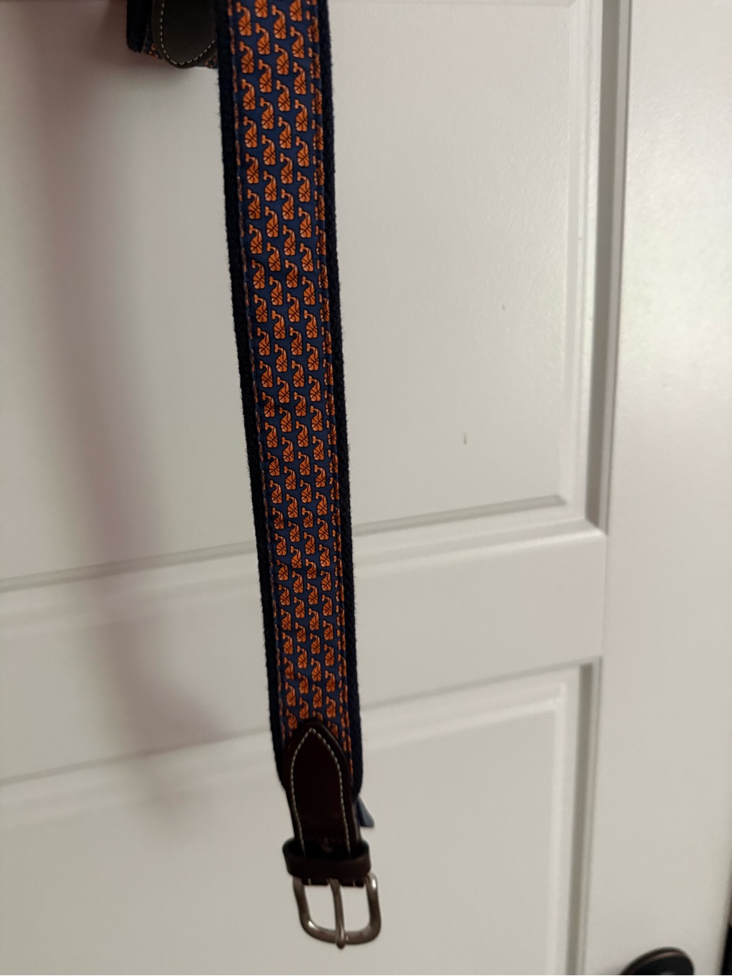 Vineyard Vines Navy And Orange Kids Web Belt With Whale Pattern